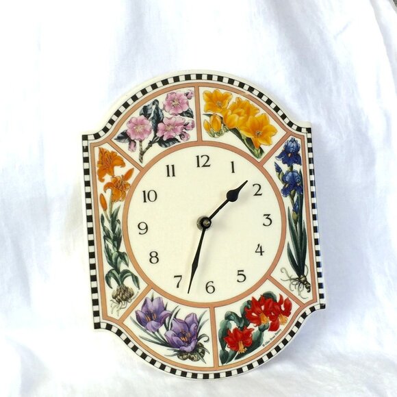 Vintage Olive Street Pottery Working Indoor Outdoor Ceramic Floral Clock - Picture 6 of 7